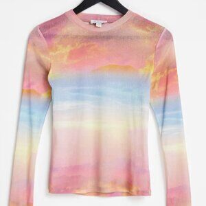 Topshop Long Sleeve Sheer Sunset Sky Top